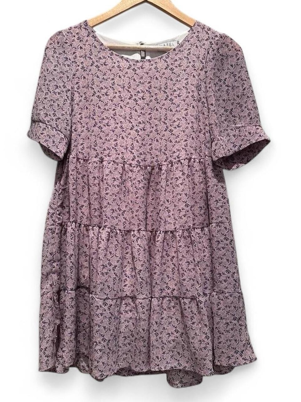 Hazel Flowy Purple Floral Tiered Mini Dress Size XS Babydoll Summer Casual